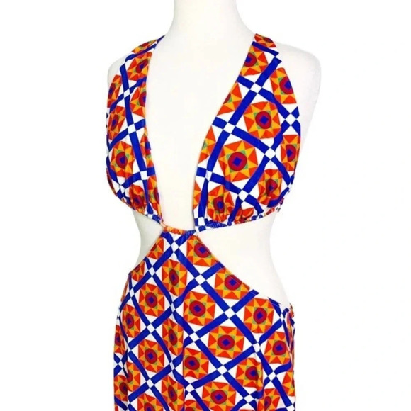 WeWoreWhat Revolve Cowl Back Cut Out Geometric Print Maxi Dress Size XL NWT - Picture 8 of 11